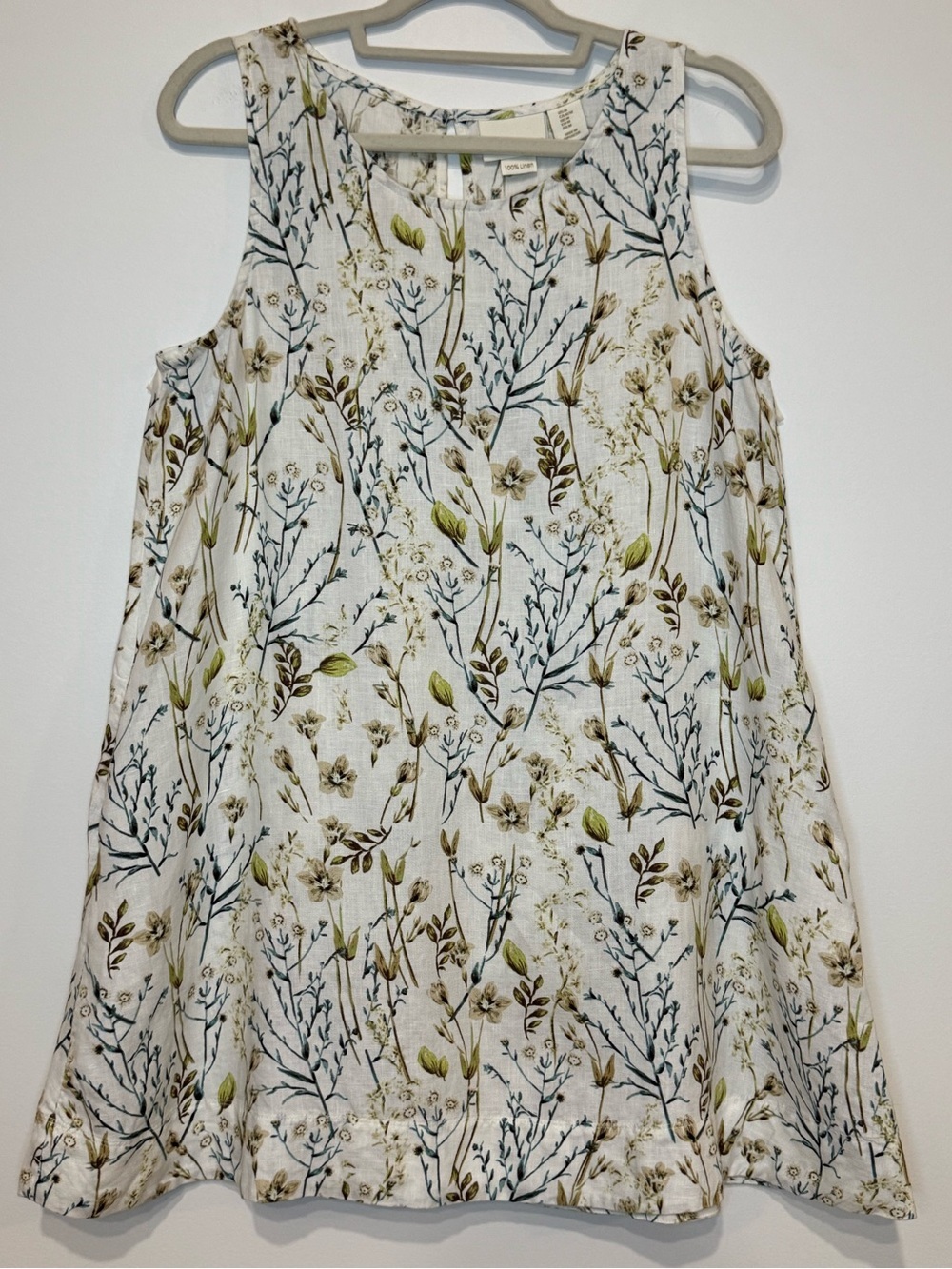 Cynthia Rowley 100% Linen Sleeveless A-Line Botanical Print Dress Size M